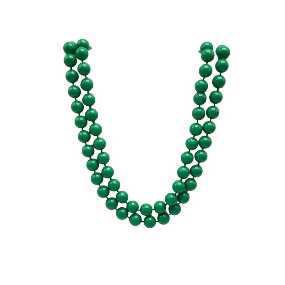 Vintage Green Acrylic Beaded Necklace No Clasp 50" Long